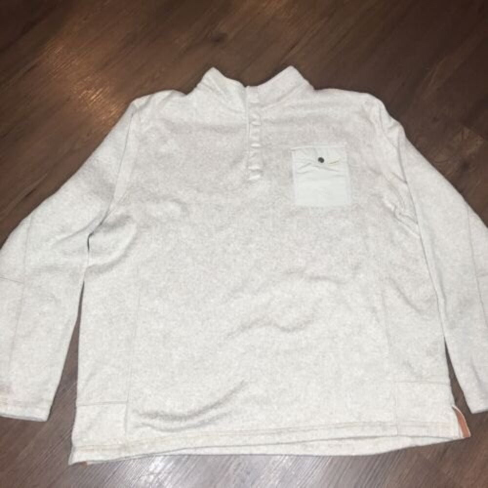 Mens Woolrich Button Pocket Quarter Snap Beige Pullover Fleece Size Extra Large